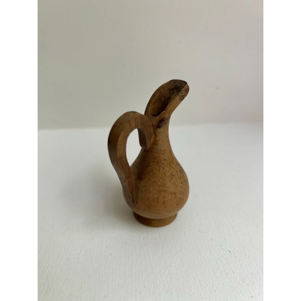 Wooden Carved Miniature Pitcher Signed Jerusalem 3in x 1.5in